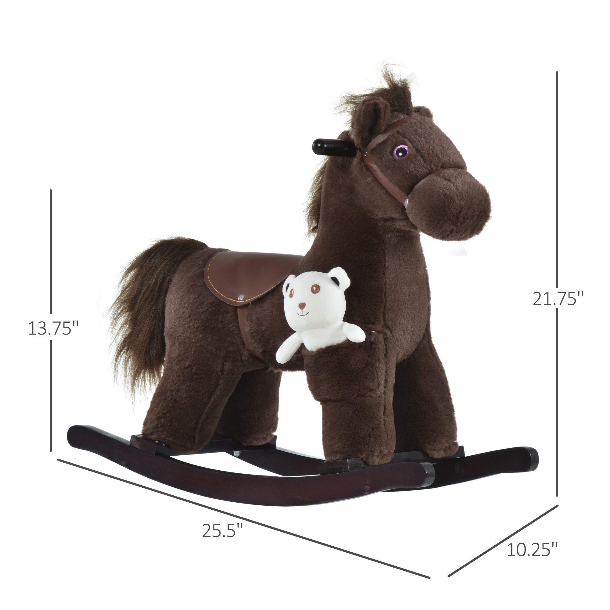 Kids Plush Ride-On Rocking Horse with Bear Toy, Children Chair with Soft Plush Toy & Fun Realistic Sounds, Brown - Image 1