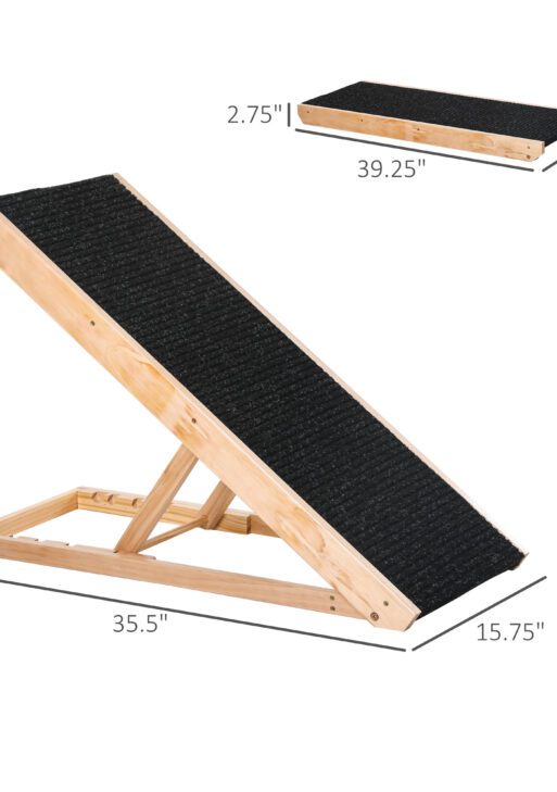 Elevated Dog Ramp for Bed, Foldable and Height Adjustable Pet Ramp for Cats with Non-Slip Finish, Pine 35.5" L x 16" W x 24" H, Black
