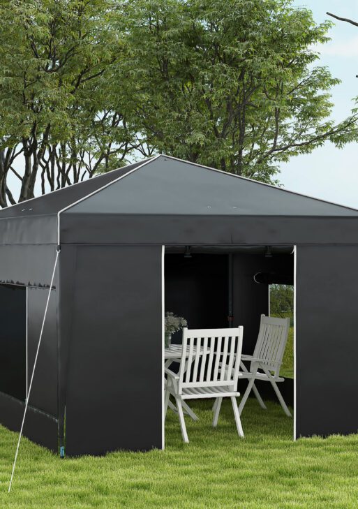 9.7' x 9.7' Pop Up Canopy with Sidewalls, Portable Canopy Tent with 2 Mesh Windows, Reflective Strips, Carry Bag, Black