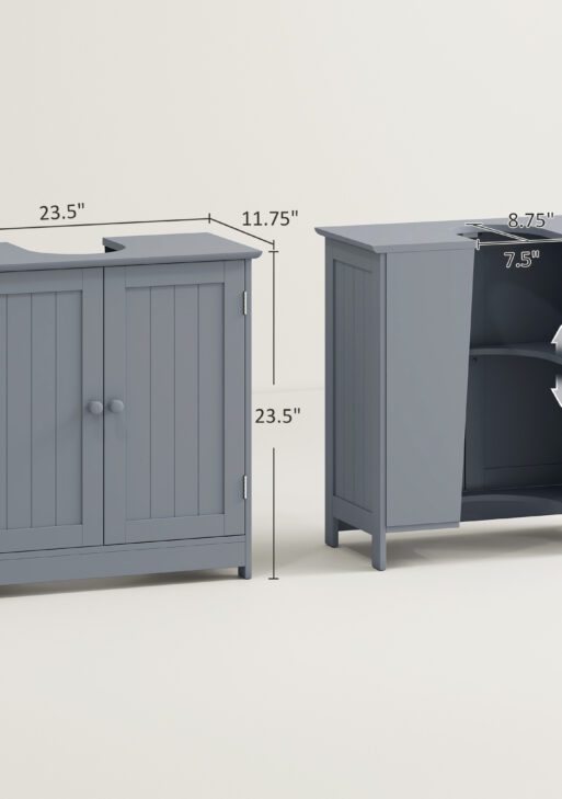 Under Sink Bathroom Cabinet, Pedestal Sink Storage Cabinet with 2 Doors, Shelf and U-Shape, Gray