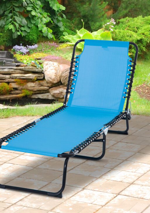 Foldable Chaise Lounge, 4-Position Reclining Back, Trifold Portable design and Breathable Mesh for Poolside,Camping, Hiking - Light Blue