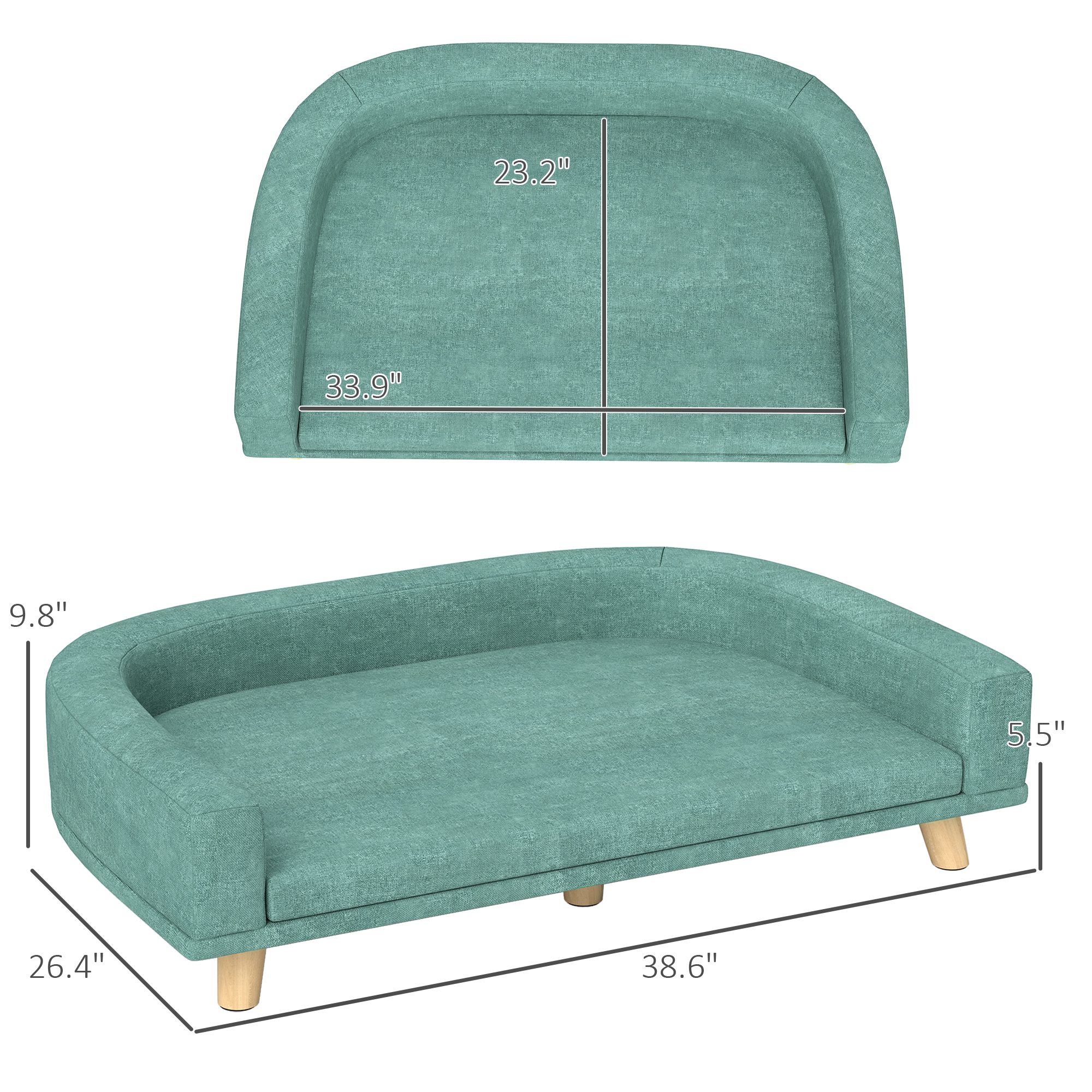 Dog Sofa Couch Bed with Washable Cushion for Large Dogs, Cats, Green - Image 1