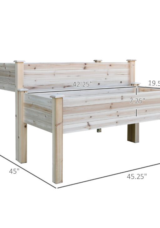 Two-Tier Wooden Elevated Garden Bed with Legs, Large Capacity 45x45 Outdoor Planter for Vegetables, Flowers, and Herbs, Ideal for Gardeners, Natural