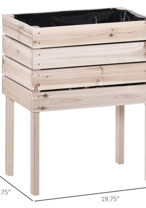 4PCS Raised Garden Bed With Legs, Wooden Elevated Planter Box Kit with Bed Liner, DIY Shape, for Flowers Vegetables Backyard Patio Balcony, 110lb Capacity