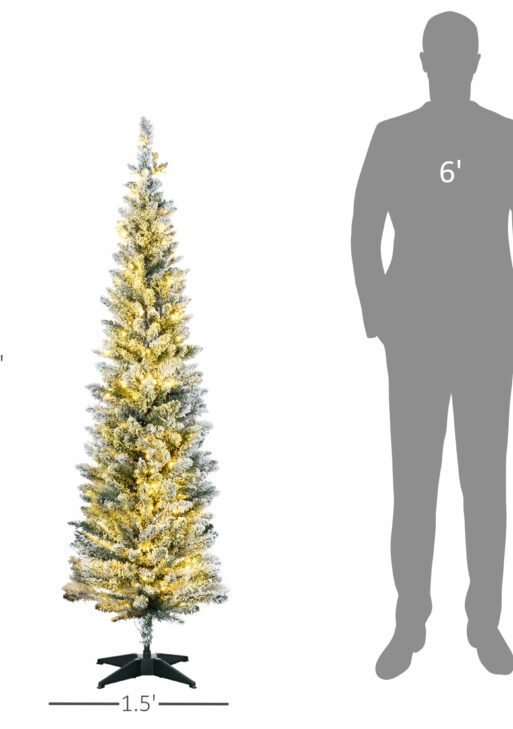 5ft Pencil Christmas Tree, Slim Artificial Christmas Tree with Realistic Branches and Warm White LED Lights, Green