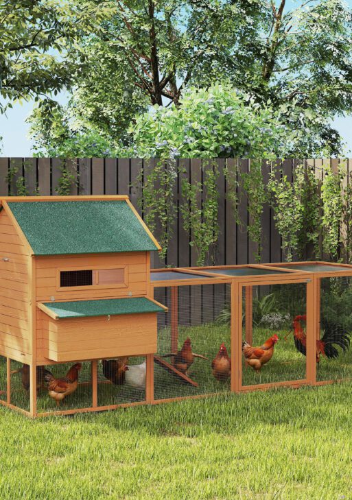 137" Chicken Coop for 8-10 Chickens, Large Chicken House, Wooden Poultry Hen Cage with Nesting Box and Run for Backyard, Orange