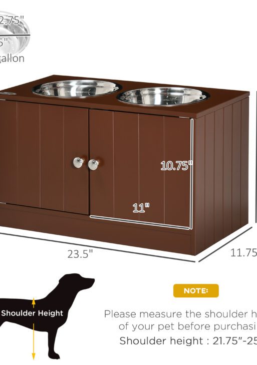 Elevated Dog Bowls with Storage Cabinet, Raised Dog Bowl Stand Pet Food Bowl Dog Feeding Station, Brown