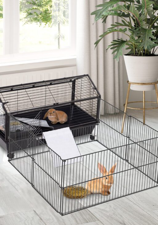Rolling Metal Rabbit, Guinea Pig, or Small Animal Hutch Cage with Main House and Run