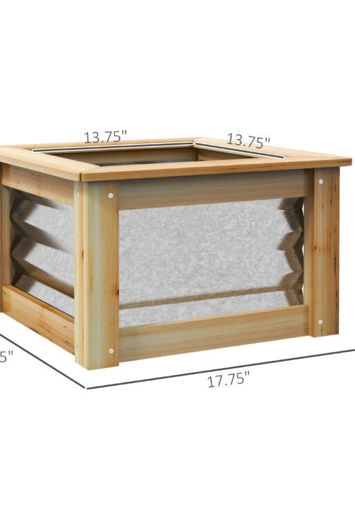Raised Garden Beds Set of 2, Metal and Wood Combined Planter Box, for Growing Flowers, Herbs and Vegetables