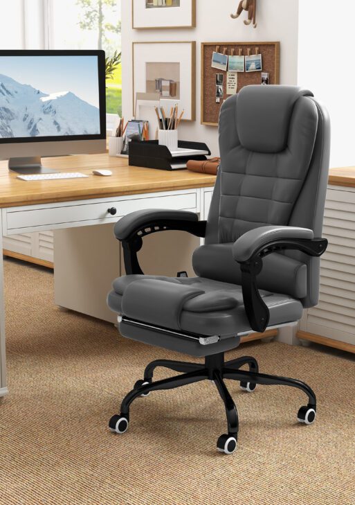 7-Point Vibrating Massage Office Chair High Back Massaging Office Desk Chair with Lumbar Support, Footrest, Gray
