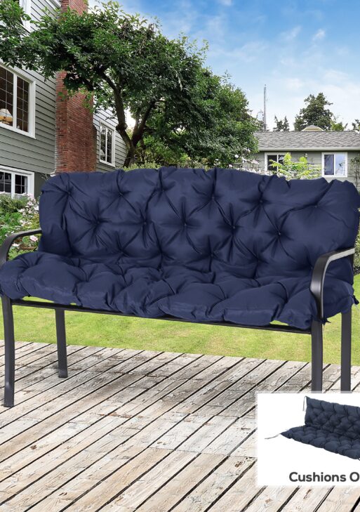 59" x 38" Tufted Bench Cushion for Outdoor Furniture, 3-Seater Replacement for Swing Chair, Patio Sofa/Couch, Dark Blue