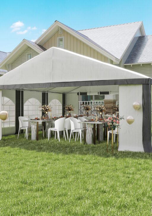 20' x 20' Heavy-duty Large Wedding Tent, Outdoor Carport Garage Party Tent, Patio Gazebo Canopy with Sidewall, Gray