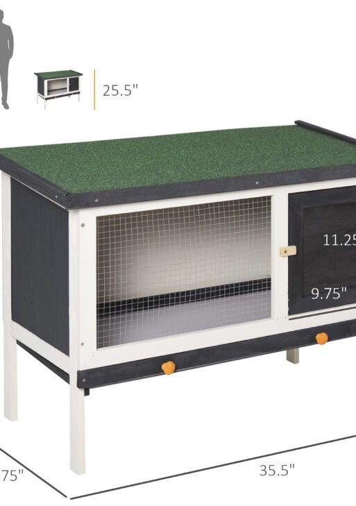 Wooden Rabbit Hutch, Bunny Cage for Small Pet w/ Slide-out Tray, Openable Roof