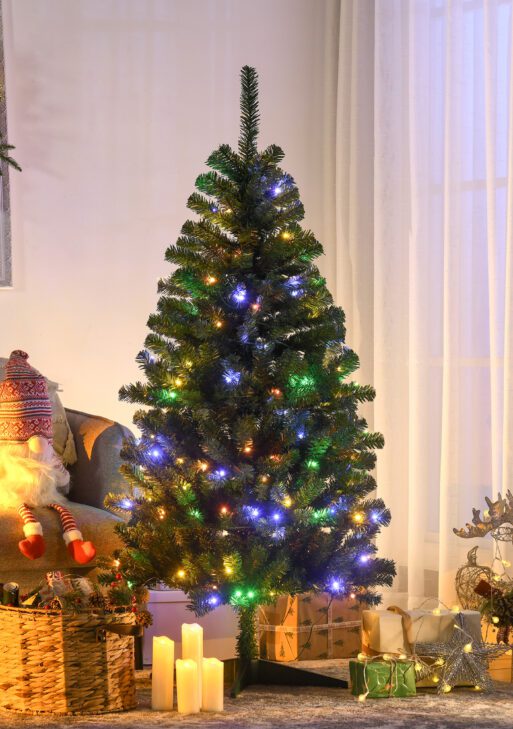 5' Artificial Prelit Christmas Trees with Warm White or Colorful LED Lights, Auto Open