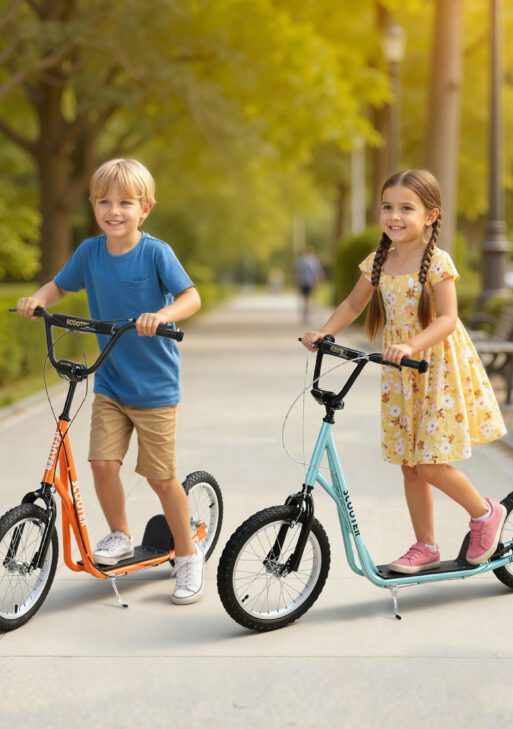 Youth Scooter Kick Scooter for Kids 5+, Max Load 220 LBS., with Adjustable Handlebar, 16" Inflatable Wheels, Dual Brakes, Blue