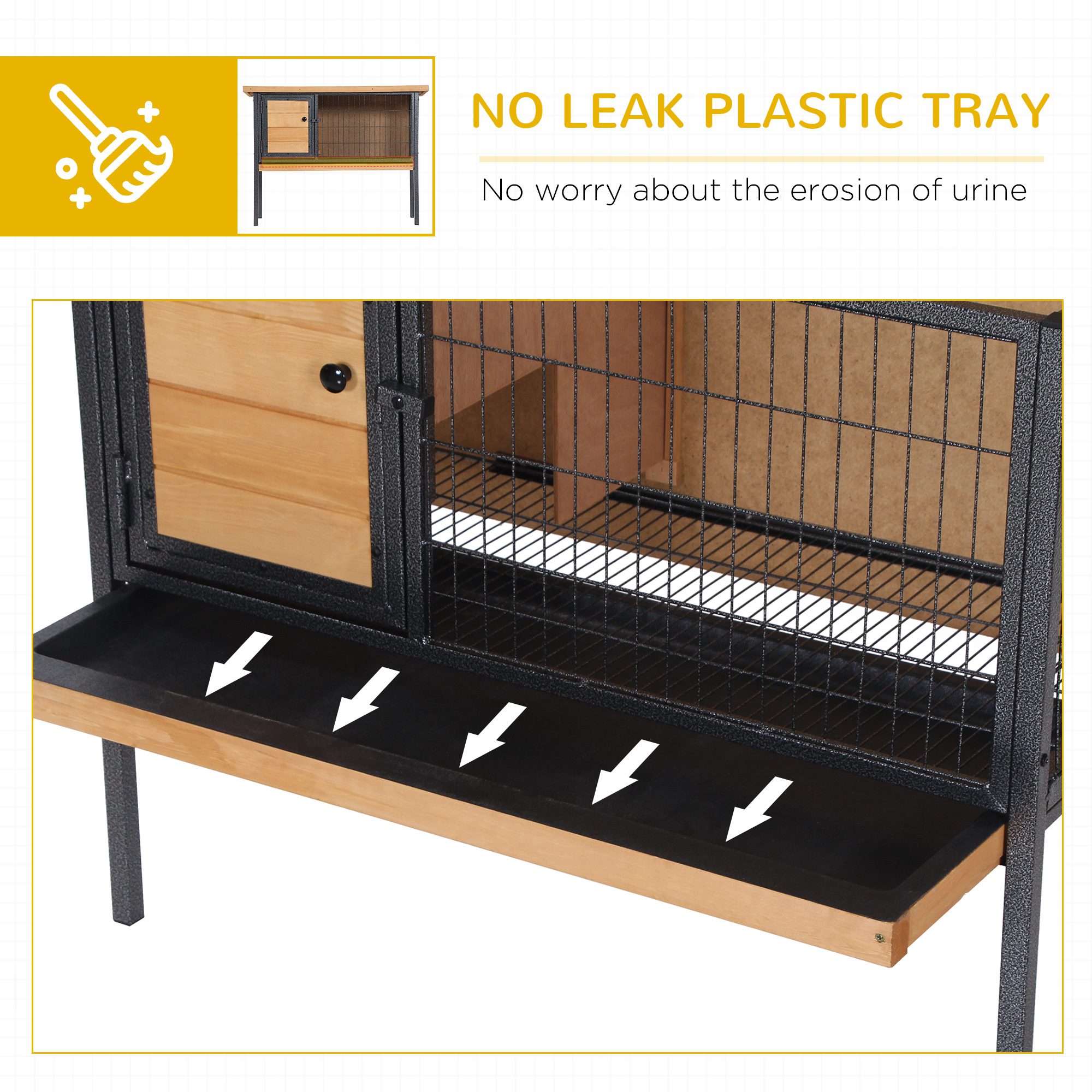 Rabbit Hutch Elevated Bunny Cage Small Animal Habitat with Metal Frame, No Leak Tray, Metal Wire Pan, Openable Water-Resistant Asphalt Roof for Rabbits, Chickens, Ducks, Indoor/Outdoor Natural - Image 4