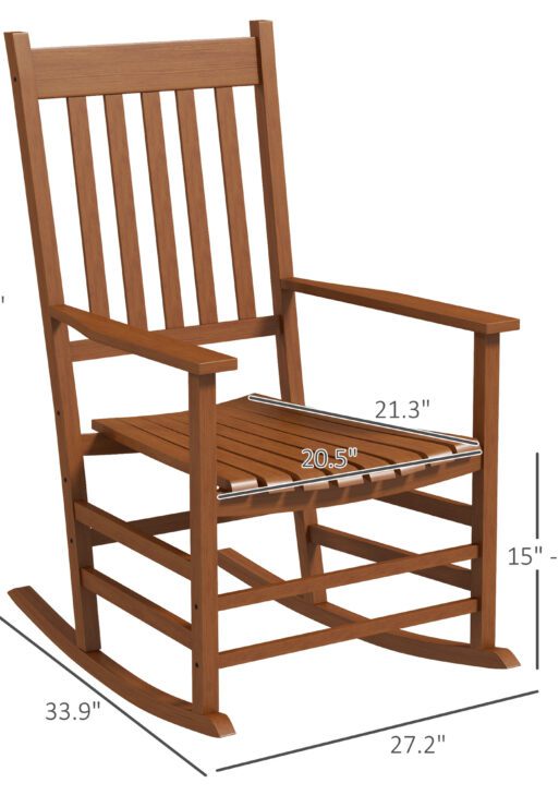Outdoor Rocking Chair Set of 2, Patio Wooden Rocking Chair with Smooth Armrests, High Back for Garden, Balcony, Porch, Supports Up to 352 lbs, Teak