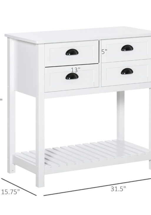 Sideboard Buffet Cabinet with Storage, Modern Coffee Bar Cabinet with 4 Drawers and Slatted Bottom Shelf, Console Table for Kitchen, Living Room, Dining Room, Hallway, White