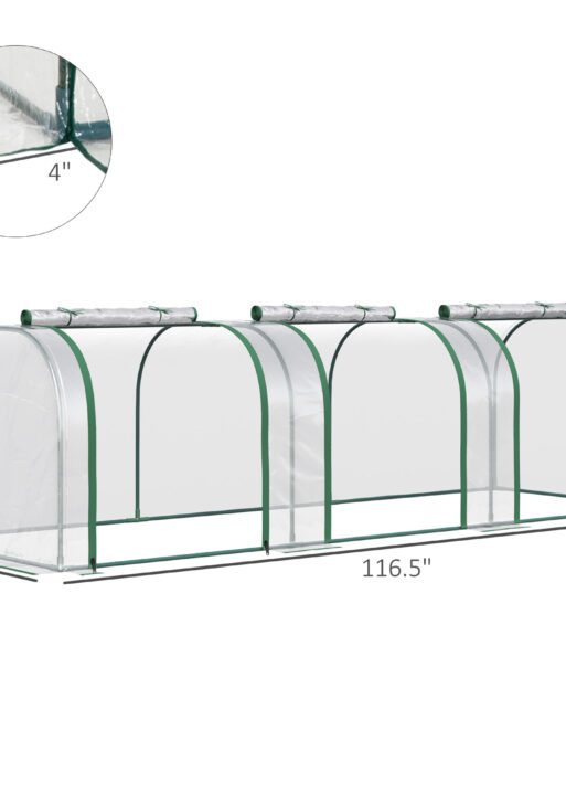 9.7' L x 3' W x 2.5' H Portable Tunneled Greenhouse with 3 Zippered Doors, Water/UV Fighting PVC Cover