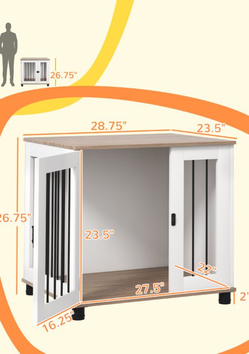 Dog Kennel Furniture Side End Table Indoor with Lockable Door, for Small and Medium Dogs, Walnut Brown