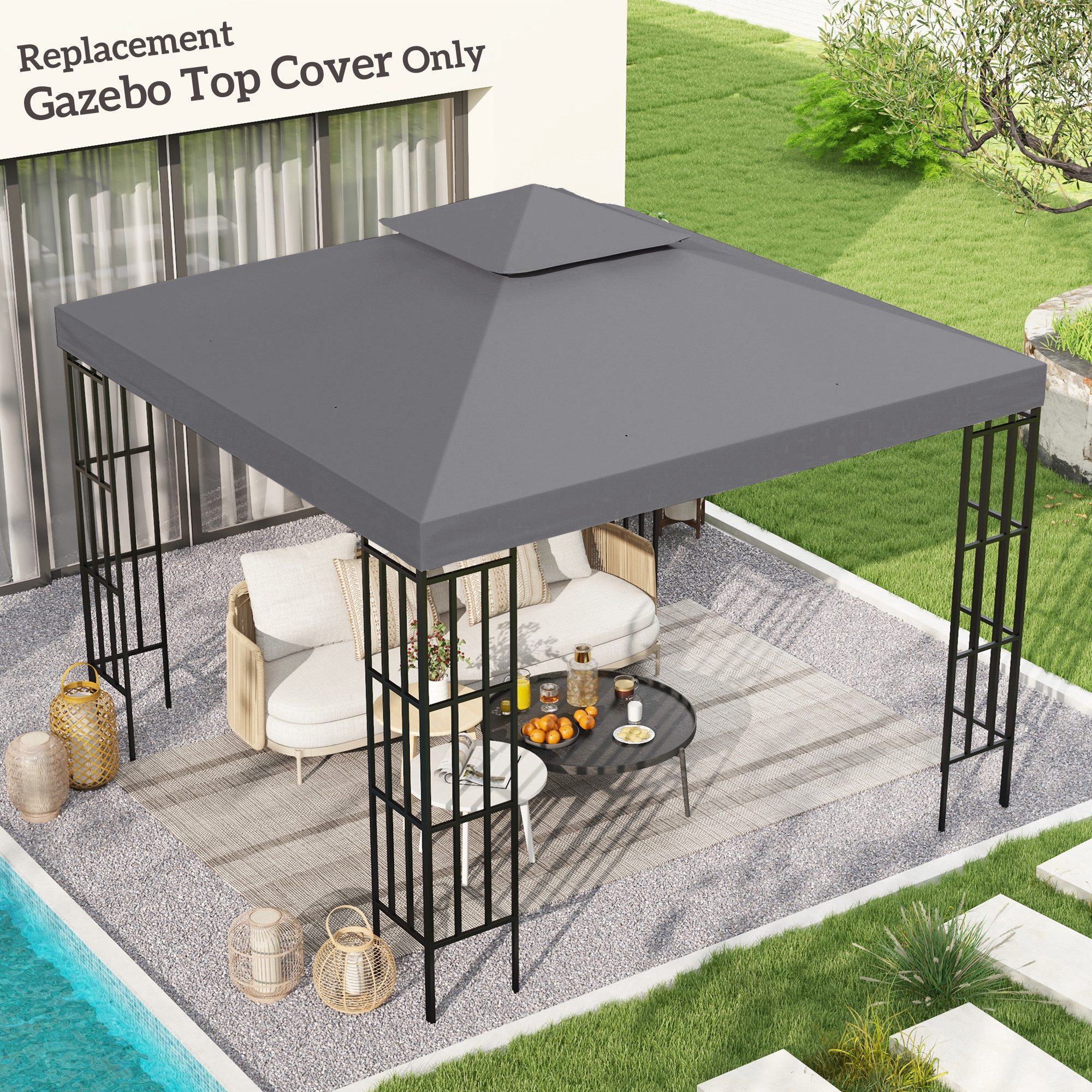 Gazebo Replacement Canopy for Model 01 -0153, 2-Tier Top Cover for 9.8' x 9.8' Gazebo, Charcoal (TOP ONLY) - Image 6