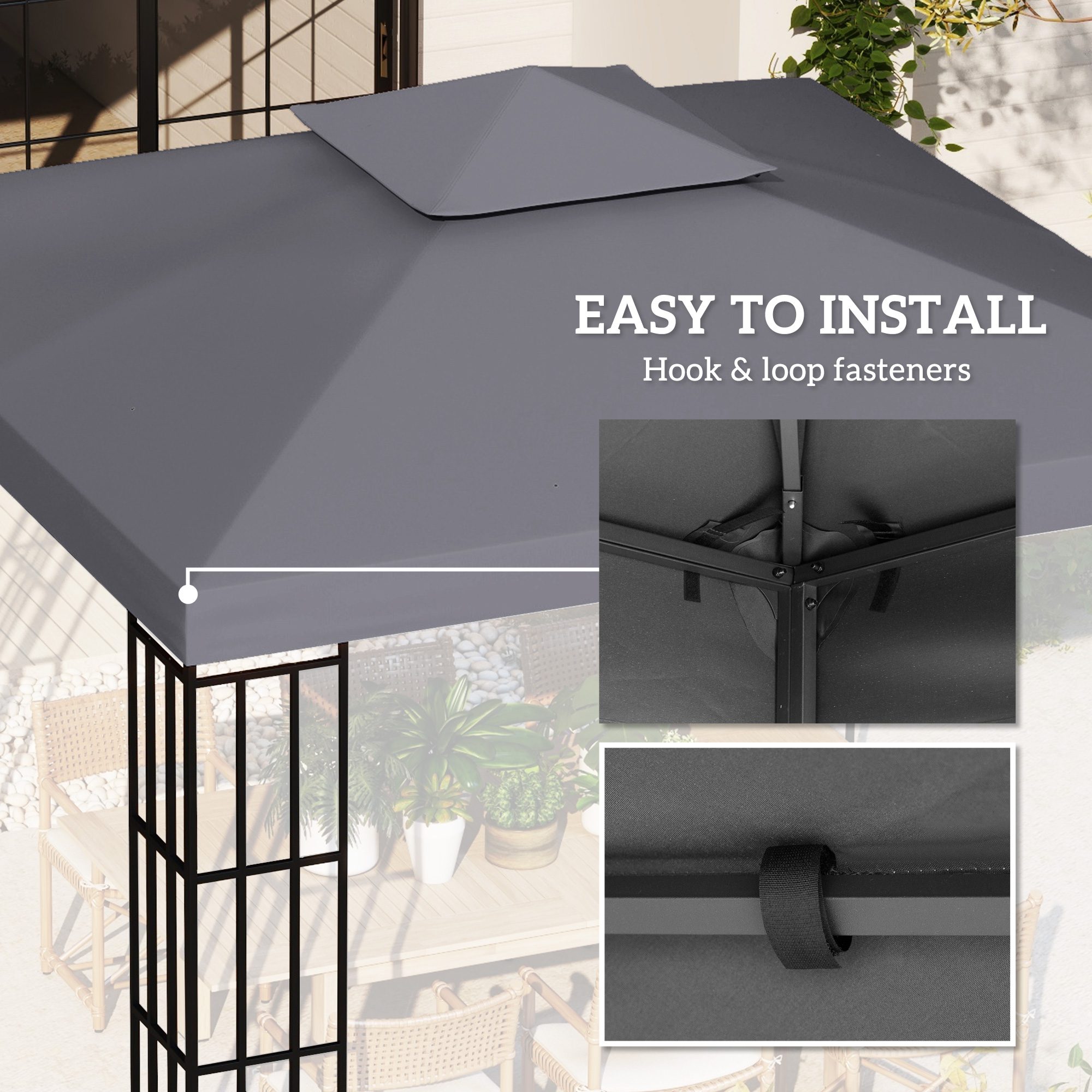 Gazebo Replacement Canopy for Model 01 -0153, 2-Tier Top Cover for 9.8' x 9.8' Gazebo, Charcoal (TOP ONLY) - Image 3