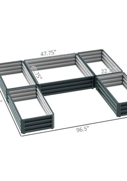 Steel Raised Garden Bed, Set of 5 Large Box Planters for Outdoor Plants Vegetables Flowers Herbs, 8x8x1ft, Green
