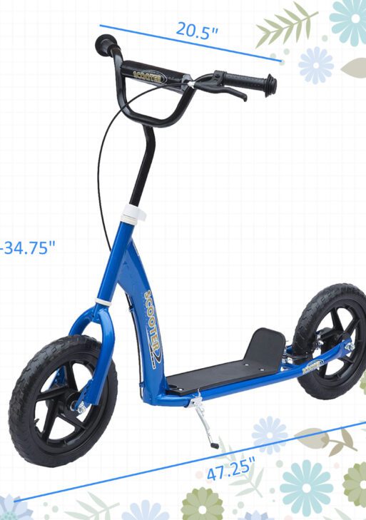 Kick Scooter for Kids 5-12 Years Old with Adjustable Height Handlebar, Non-slip Footplate, Big Wheels, Rear Brake, Blue