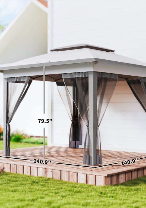 12' x 12' Pop Up Canopy Tent with Netting and Carry Bag, Instant Sun Shelter with 137 sq.ft Shade, Tents for Parties, Height Adjustable, for Outdoor, Garden, Patio, Gray