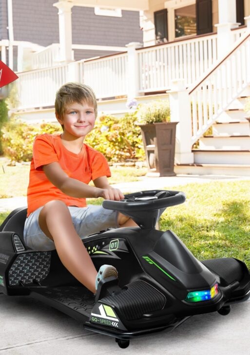 12V Electric Drifting Go Kart w/ Slow Start, Music, Lights, Black