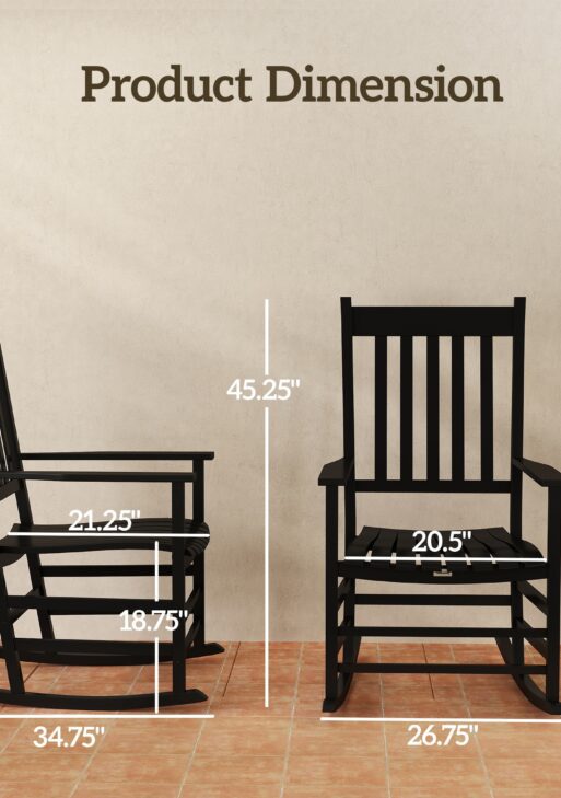 Outdoor Rocking Chair, Patio Rocking Chair with Smooth Curves, High Density Wooden Rockers for Lawn Garden Porch, Supports Up to 350lbs, Black