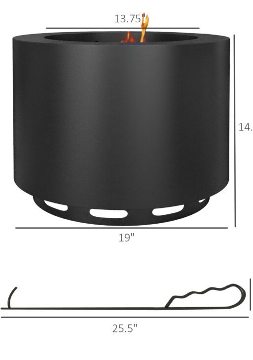 Smokeless Fire Pit, Portable Camping Bonfire Stove with Poker for Backyard Patio Picnic, Steel, Black