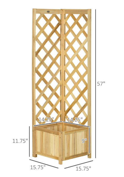 Wooden Raised Garden Bed, Planter with Trellis for Vine Climbing and Vegetables, Herbs and Flowers Growing, Natural