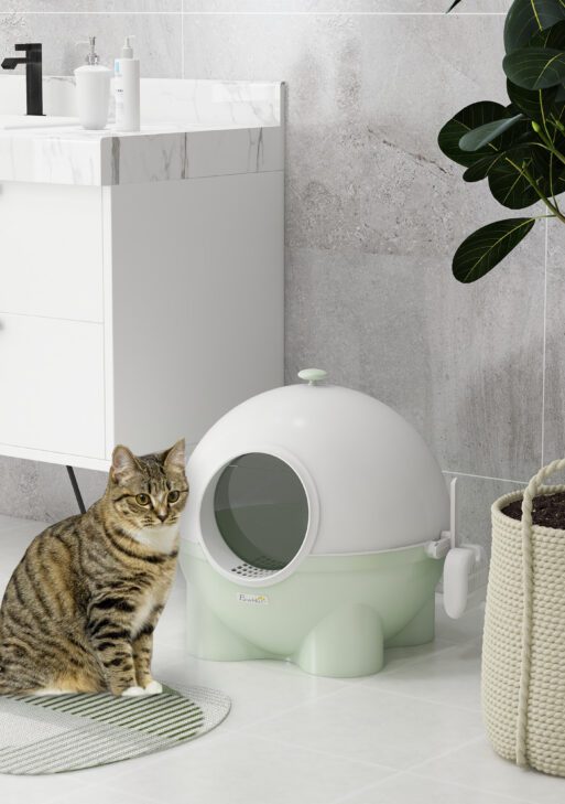 Hooded Cat Litter Box, Large Kitty Litter Pan with Lid, Scoop, Leaking Sand Pedal, Top Handle, Light Green