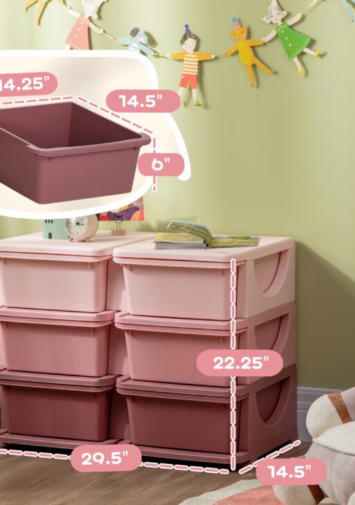 3 Tier Kids Storage Unit, Toy Organizers and Storage with 6 Drawer Chest for Kids Bedroom Nursery Kindergarten Living Room for Boys Girls Toddlers, Pink