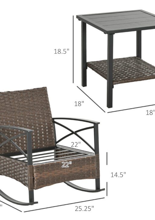 3 Piece Rocking Patio Wicker Set, Outdoor Rocking Chairs, Patio Coffee Set for Garden, Family Use, Dark Blue