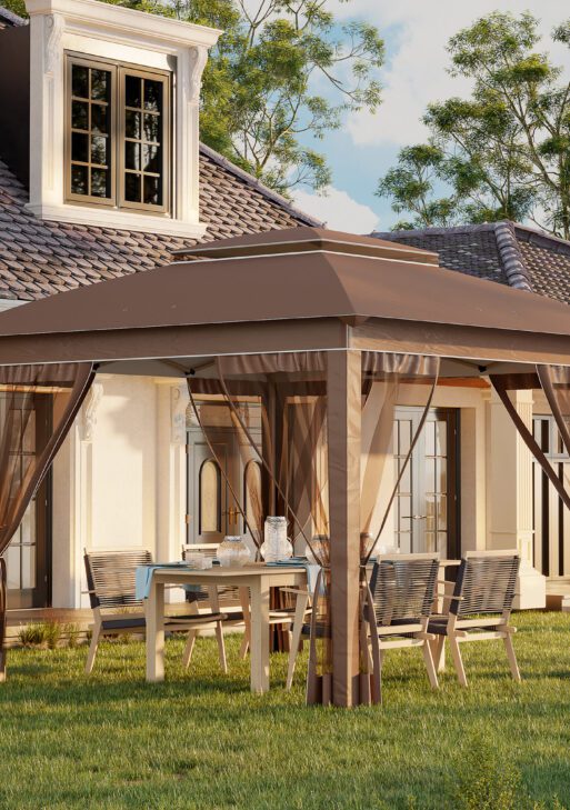 12' x 12' Pop Up Canopy Tent with Netting and Carry Bag, Instant Sun Shelter with 137 sq.ft Shade, Tents for Parties, Height Adjustable, for Outdoor, Garden, Patio, Khaki