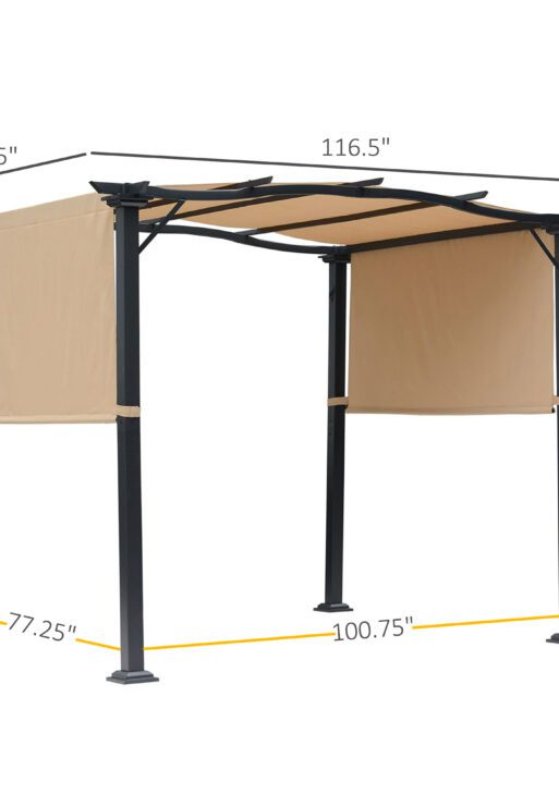 8' x 10' Retractable Pergola Canopy, Outdoor Gazebo with Sun Shade Shelter and Steel Frame, for Backyard, Patio, Garden, Deck