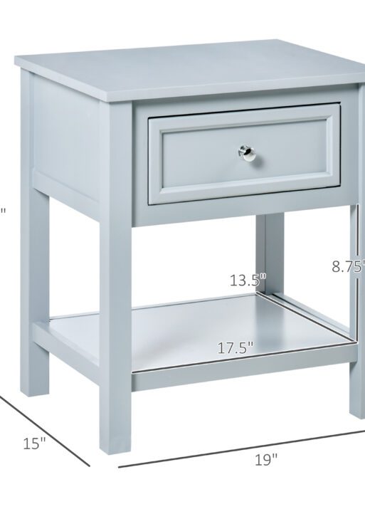Accent End Table, Sofa Side Table with Storage Drawer and Bottom Shelf for Living Room,Gray