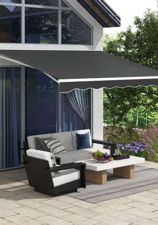 10' x 8' Electric Awning, Retractable Awning, UV Protection Sun Shade Shelter with Remote Controller and Manual Crank Handle for Deck, Balcony, Yard, Dark Gray