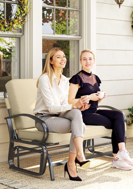 Outdoor Glider Bench, 2-Person Patio Rocker Loveseat with Tufted Cushions, Steel Frame for Porch, Garden Backyard, Beige