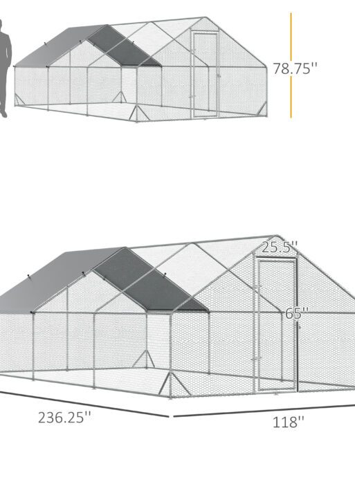 10' x 20' x 6.5' Chicken Coop Cage, Outdoor Hen House w/Cover & Lockable Door