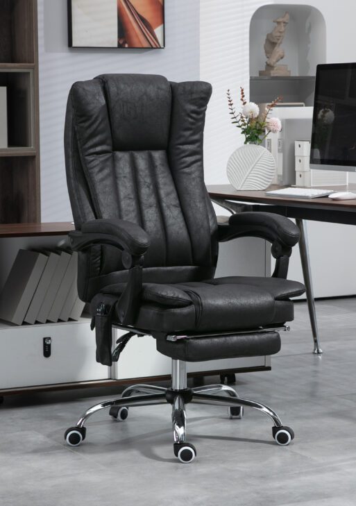 Massage Office Chair, 6 Points and Heat, Reclining Computer Chair with High Back, Adjustable Height and Footrest, Black