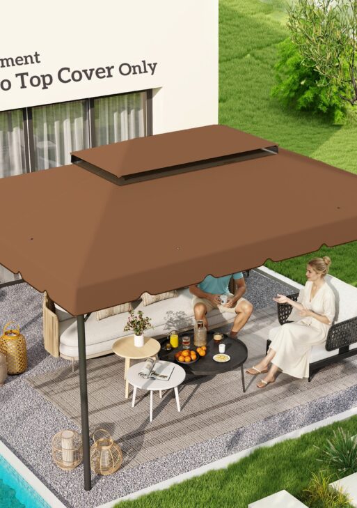 Model 84C-101 or 84C-144 13' x 10' Gazebo Replacement Canopy, Gazebo Top with Double Vented Roof (TOP ONLY), Coffee