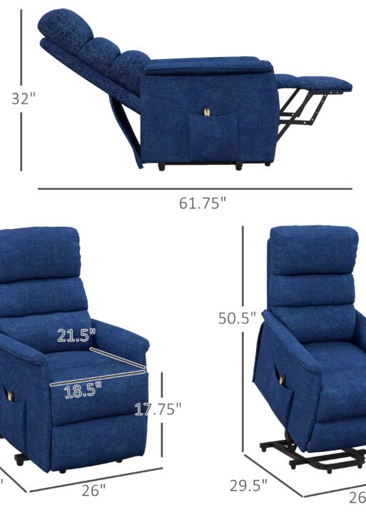 Power Lift Chair for Seniors, Electric Lift Recliner Chair with Remote Control, Side Pockets for Living Room, Dark Blue