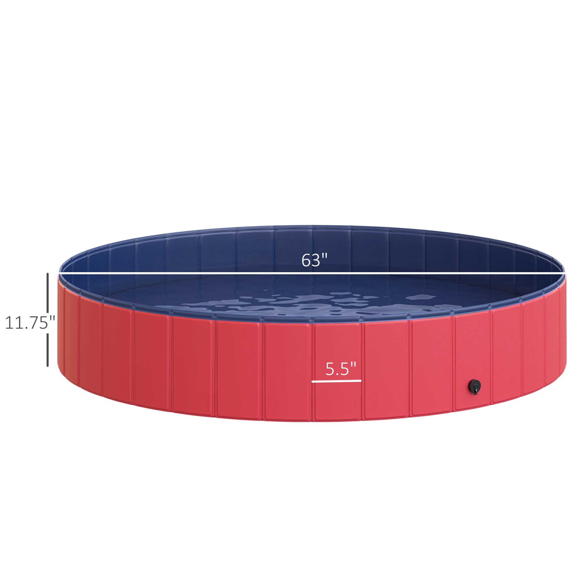 Foldable Pet Swimming Pool, Portable Dog Bathing Tub, 12" x 63" Plastic Large Dog Pool for Outdoor Dogs and Cats, Red - Image 1