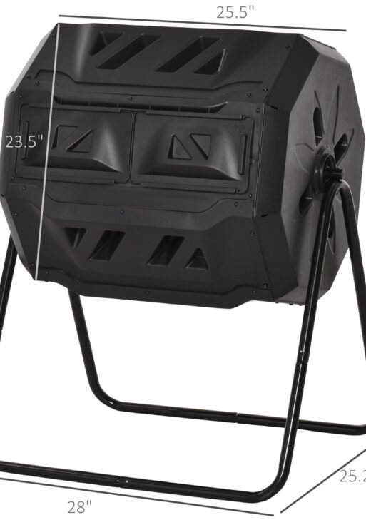 Tumbling Compost Bin Outdoor 360° Dual Chamber Rotating Composter 43 Gallon, Black