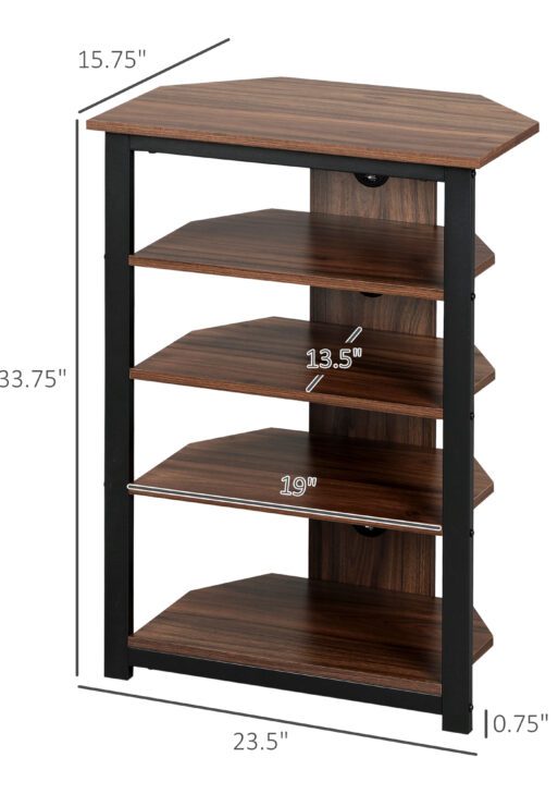 Media Stand with 4-Tier Audio Rack AV Media Corner Shelf with Cable Management for DVD Players Game Console TV Box Cable Box Xbox WiFi Router, Brown