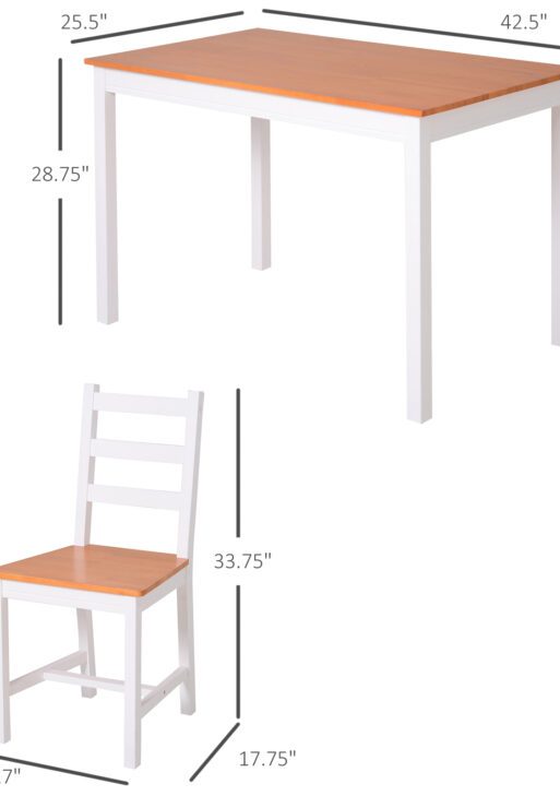 Dining Table Set for 4, 5 Piece Modern Kitchen Table and Chairs, Solid Wood Dining Room Set for Small Spaces, Breakfast Nook, White