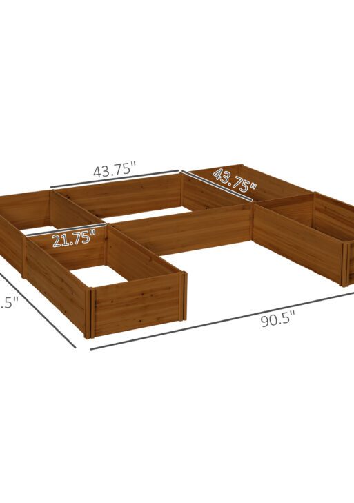 Raised Garden Bed, Set of 5 Large Wooden Box Planters for Outdoor Plants Vegetables Flowers Herbs, 7.5x7.5x1ft, Brown